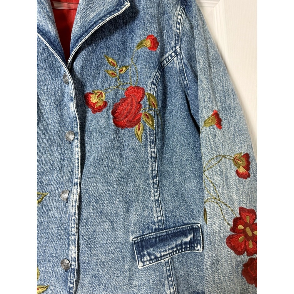 Mirasol Embroidered Denim Blazer Jacket XL Floral Rose Boho Cottagecore Western - Picture 4 of 8